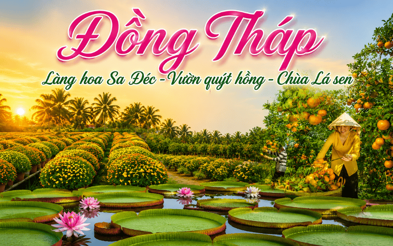 ĐỒNG THÁP 1 ngày<BR>LÀNG HOA SA ĐÉC - VƯỜN QUÝT HỒNG LAI VUNG - CHÙA LÁ SEN